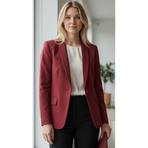 Calvin Klein Women Red Shawl Collar Button Blazer Size 8 Professional